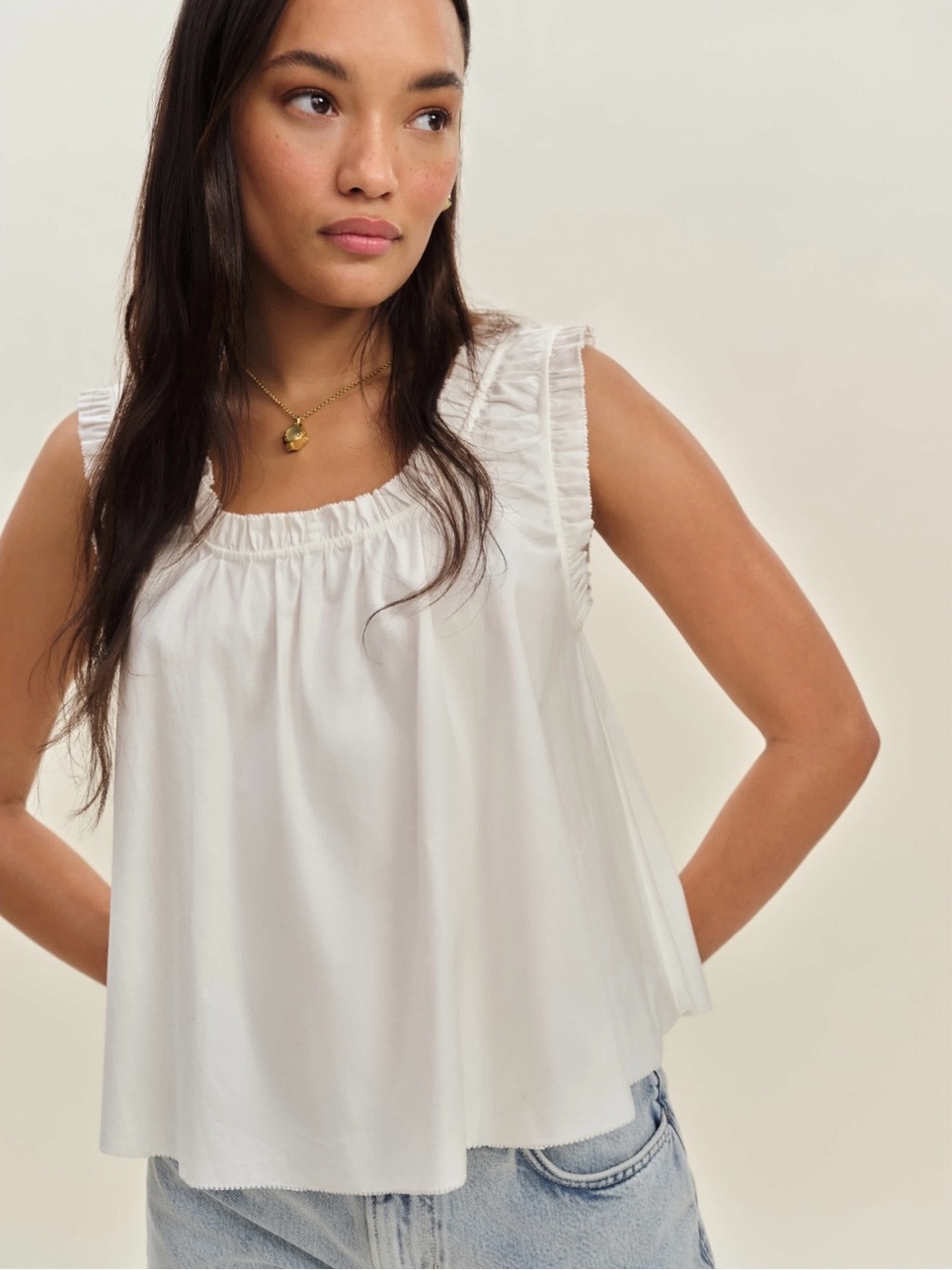 Reformation White Ruffle-Trim Square Neck Tank - Picture 2 of 5